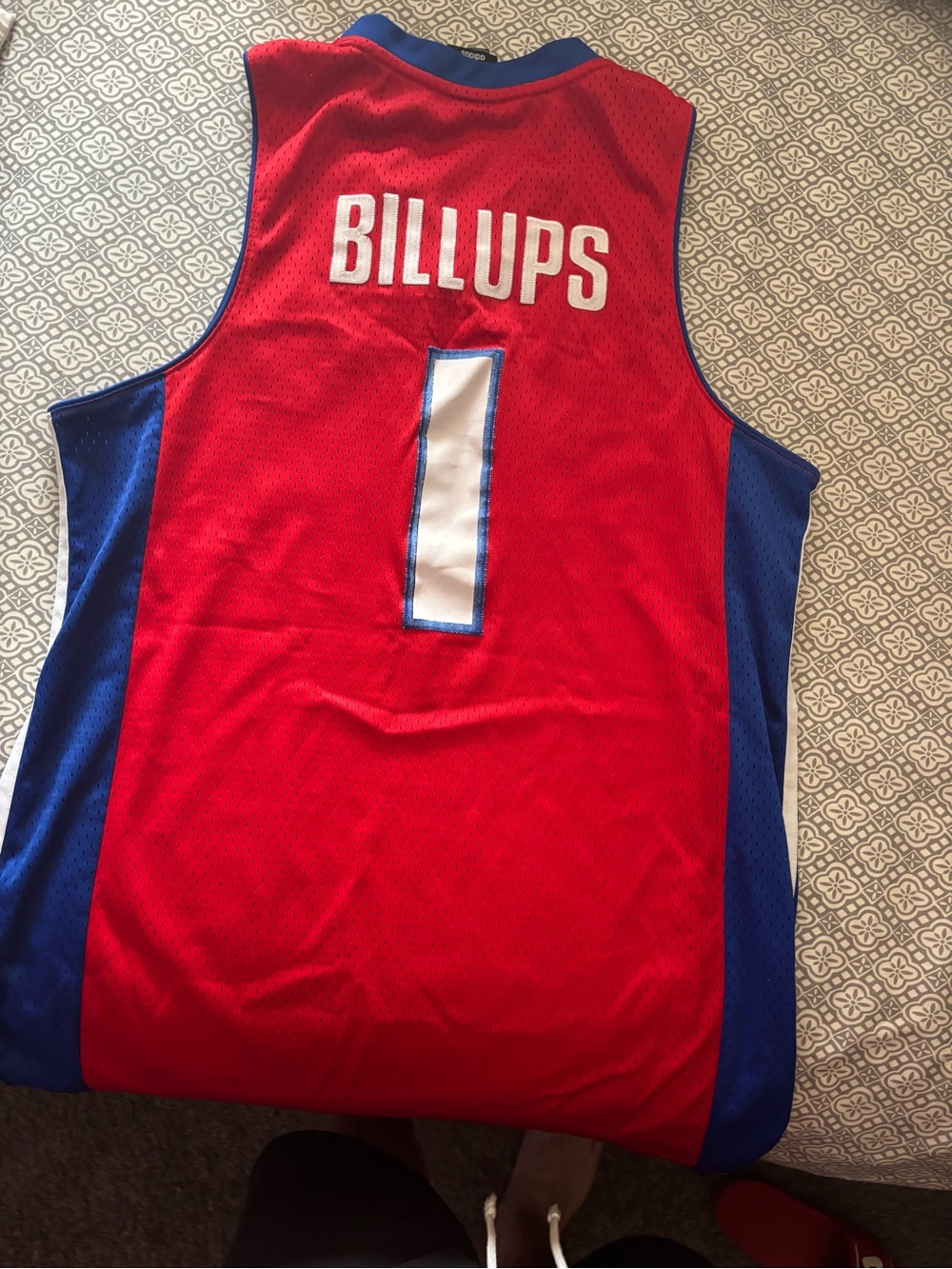 adidas Detroit Pistons Red and Blue Basketball Jersey - Picture 2 of 3